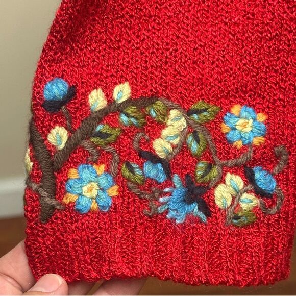 Coldwater Creek Embroidered Sweater Red Cottagecore Heart Tree Floral Sz Medium - Picture 5 of 12